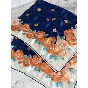 Auth Christian Dior Colorful Floral Stripe Silk Scarf 34 By 34